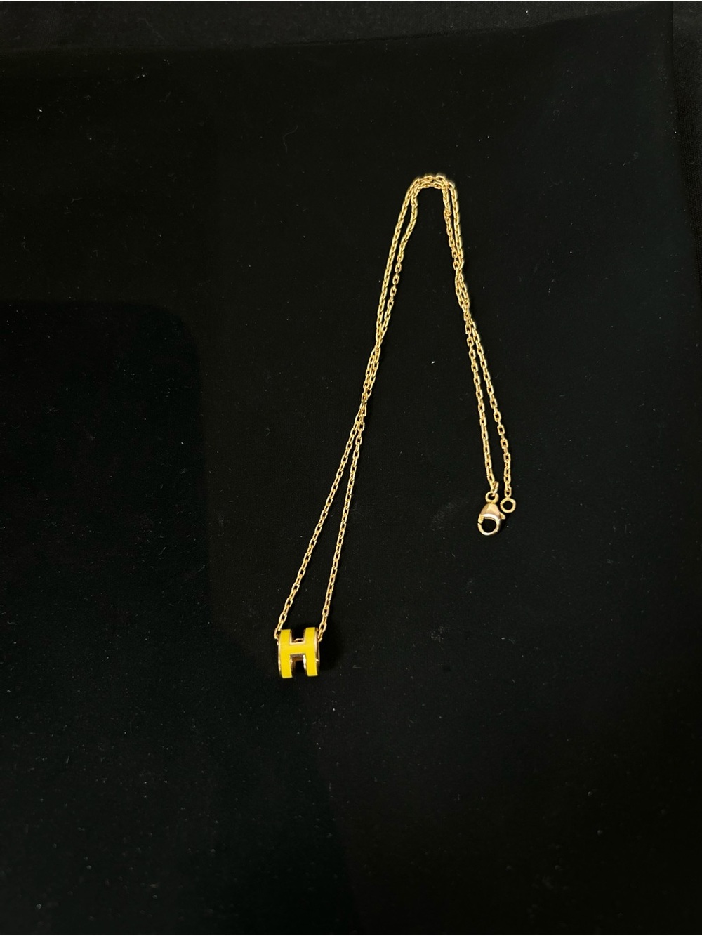 Gold Initial H Necklace with Yellow Enamel Accent- Hermes